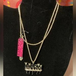 Betsey Johnson Cats Necklace Pendant Brooch